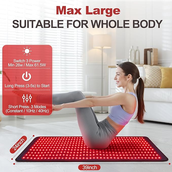 Red Light Therapy Mat for Body, Holiday Birthday Gifts for Women Men, 39’’ x 24’’Large Infrared Light Therapy with Timer, Red Light Panel for Back Belly Shoulder Joint (with Storage Bag)