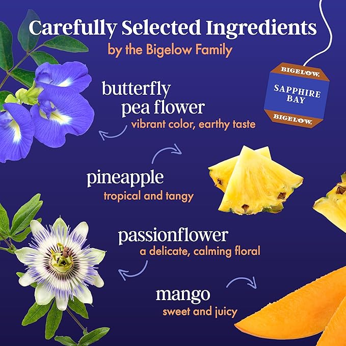 Bigelow Tea Sapphire Bay Butterfly Pea Flower, Blue Tea, Caffeine Free (Pack of 6), 108 Total Tea Bags
