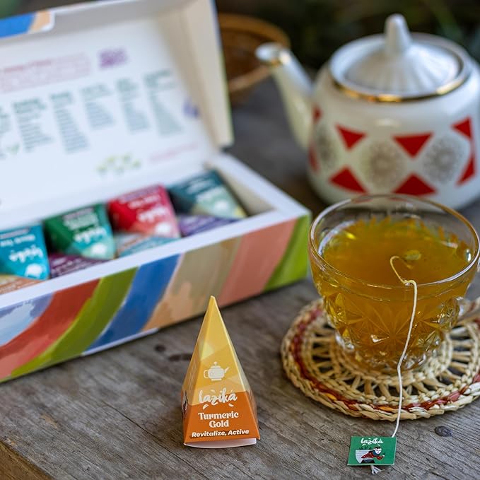 Lazika Tea Variety Pack with Lovely Presentation Box, Black, Green and Herbal Tea Sampler Gift Set, 20 Counts, Premium Collection with Pyramid Infuser Bag, Handcrafted