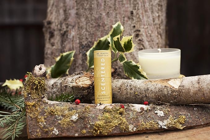 Scentered Happy Aromatherapy Essential Oils Balm Christmas Stocking Gift - for Feelings of Positivity & Gratitude - Lemon, Grapefruit, Cedarwood - Self-Care Stocking Stuffers for Women