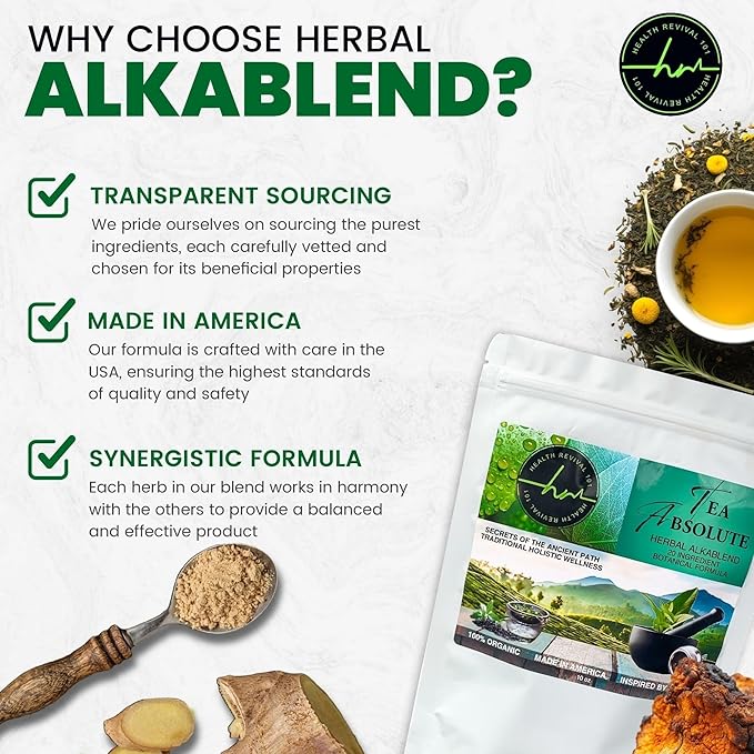Tea Absolute AlkaBlend – Organic Alkaline Herbal Tea for Detox, Digestion, Immunity & Energy Support – 20-Herb Dr. Sebi–Inspired Loose Leaf Blend – Liver & Kidney Cleanse, Anti-Inflammatory, Caffeine-Free, Vegan, Non-GMO