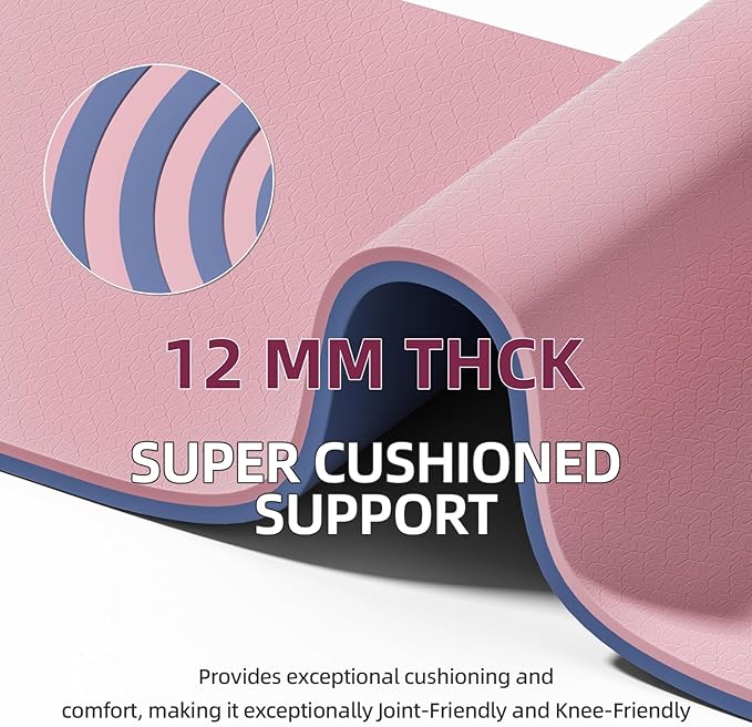 onlyhe Extra Thick 12mm TPE Exercise Yoga Mat with Strap, 1/2 Inch Non-slip Workout Mat for gymnastics, Pilates, Home, Workout, Gym Floor Fitness
