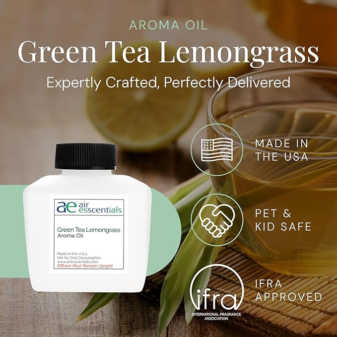 Green Tea & Lemongrass Aroma Oil, Essential Oils Blend for Diffusers & Scent Machines, Blend of Lemongrass & Leafy Greens, Aromatherapy, Cold Air Diffuser Compatible, 100 mL