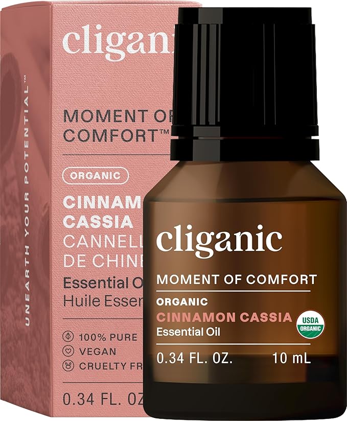 Cliganic Organic Cinnamon Cassia Essential Oil, 100% Pure Natural Undiluted, for Aromatherapy | Non-GMO Verified (Packaging May Vary)