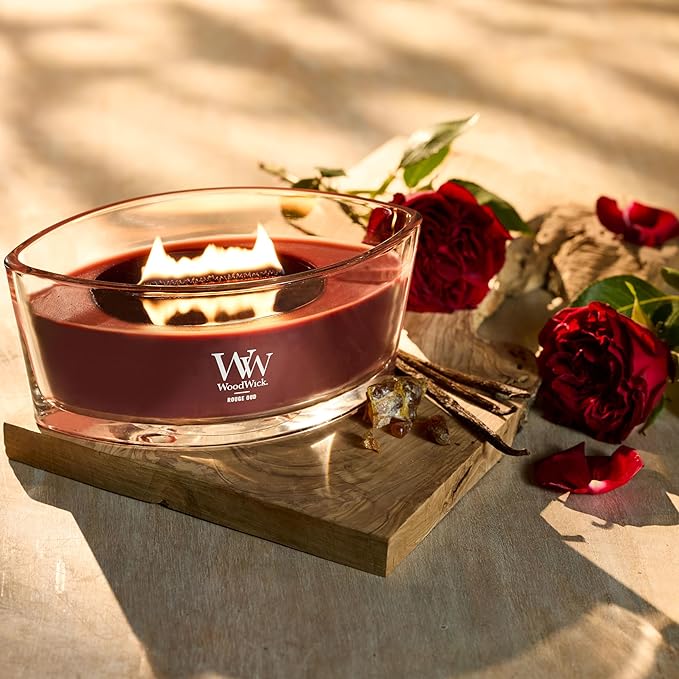 WoodWick Rouge Oud Gifts for Women and Men, 16 oz Ellipse Candle with Crackling Wick