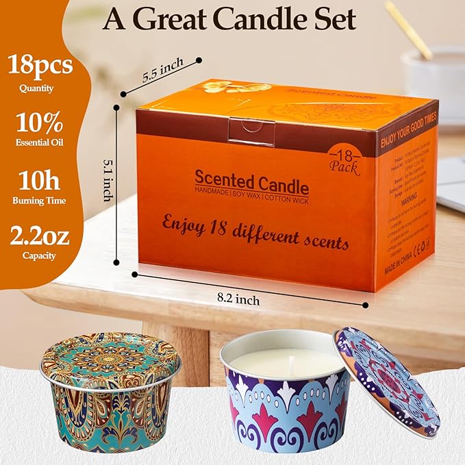 18 Pack Scented Candle Sets | Travel Aromatherapy Jar Candles | Small Soy Wax Candles with 10% Essential Oils |18 Scents Candles for Home and Travel | Gift Sets for New Year Women