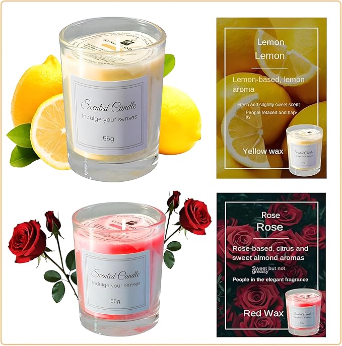 Jar Candles Set - 5PC Scented Candles, Aromatherapy Candle, Soy Wax Candle, Huideng Candle for Home Scented, Lavender/Vanilla/Rose/Lemon/Jasmine Candle Fragrance