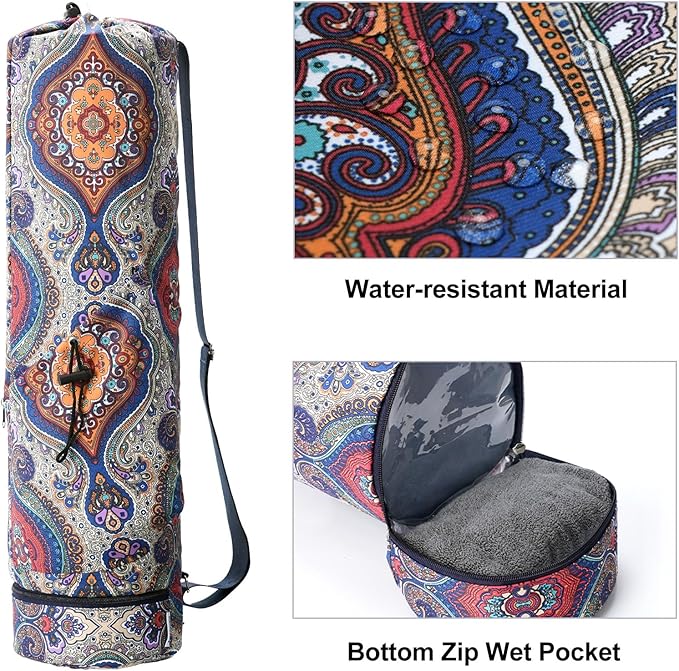 sportsnew Yoga Mat Bag with Water Bottle Pocket and Bottom Wet Pocket, Exercise Yoga Mat Carrier Multi-Functional Storage Bag, Patent pending