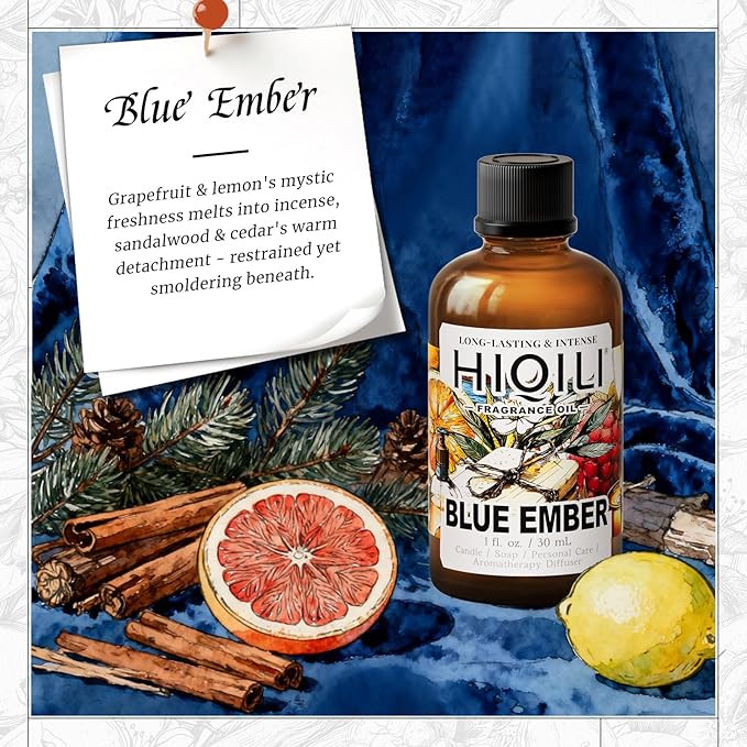 HIQILI Blue Ember Fragrance Oil for DIY Perfume, Body Wash & Candle Making, Long-Lasting Scents for Skin & Hair Care Products, Gifts - 1 Fl Oz