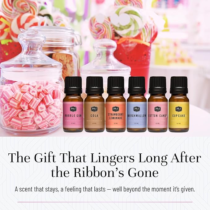 P&J Trading Fragrance Oil Slime Set | Bubble Gum, Cotton Candy, Cupcake, Strawberry Lemonade, Cola, Marshmallow Candle Scents for Candle Making, Freshie Scents, Soap Making, Diffuser Oil Scents