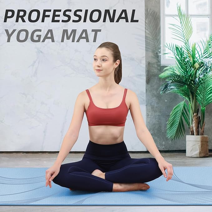 Yoga Mat Extra thick 8mm Exercise mat, Soft Lightweight TPE Fitness Mat with strap, High Elasticity, Anti-fatigue,non-slip mat for Women, Yoga, Camping, Travel, Gym & Outdoor | 72"L x 0.32"Th