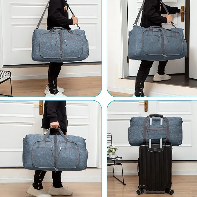 Vomgomfom 65L/85L/115L Foldable Travel Duffle Bag, Lightweight Checked Luggage with Shoe Compartment, Water-Resistant Weekender Overnight Bag for Men & Women