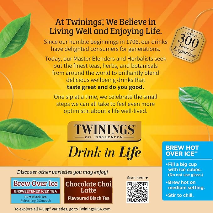 Twinings Chai Latte Black Tea 72 K-Cup Pods for Keurig, 12 Count (Pack of 6), Creamy, Slightly Sweet, Less Sugar, Caffeinated, Enjoy Hot or Iced