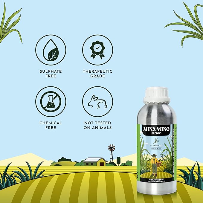 16 fl oz - Lemongrass Essential Oil (100% Pure & Natural) Large Aluminum Bottle for Aromatherapy, Diffuser, Candle & Soap Making - Minamino Blends