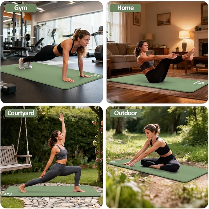 Yoga Mat Non Slip NBR Extra Thick Yoga Mat, 72"L x 32"/24"W x 0.6"/0.4"TH (185cm x 80cm/61cm x 15mm/10mm), Anti-Tear Exercise Mat with Carrying Strap and Bag, Workout Mats for Yoga, Pilates