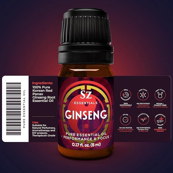 Ginseng 100% Pure, Essential Undiluted Oil - Extracted from Korean Red Panax Ginseng - Rich & Fresh Scent with Earthy Overtones - Therapeutic Grade & Vegan - 5ml (0.17 fl oz)
