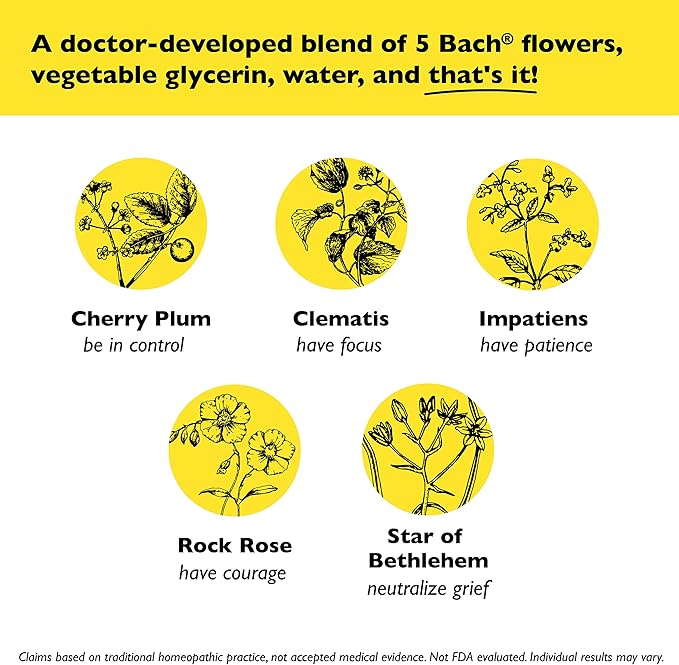 RESCUE Bach Remedy Dropper 20mL, Natural Stress Relief, Homeopathic Flower Essence, Vegan, Gluten & Sugar-Free, Non-Habit Forming (Non-Alcohol Formula)