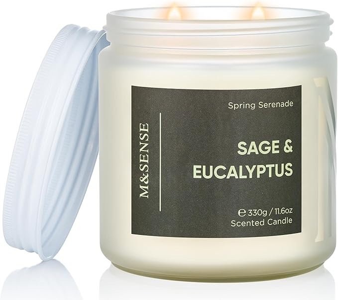 M&SENSE Eucalyptus Sage Summer Scented Candle - 11.6oz Natural Soy Wax Non Toxic Candle 70-Hour Long Lasting Burn Time, 2-Wick Home Decor Relaxation & Stress Relief