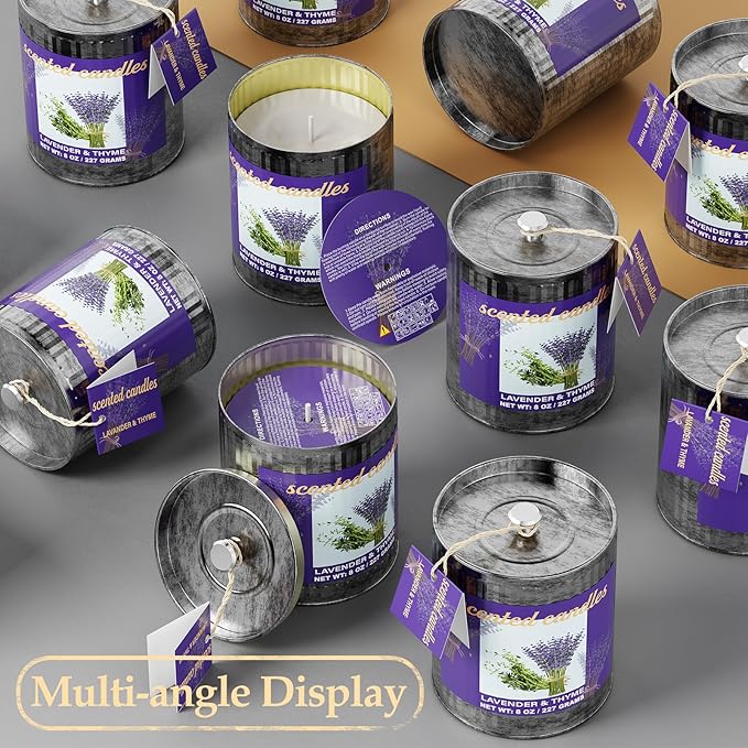 Lavender & Thyme Scented Candles Set | 2-Pack 454g 60H Burn Time,Smokeless Pure Soy Wax | Aromatherapy Tin Jar Candles for Stress Relief & Sleep Aid | Beautiful Gifts for Men and Women/Fathar's Day