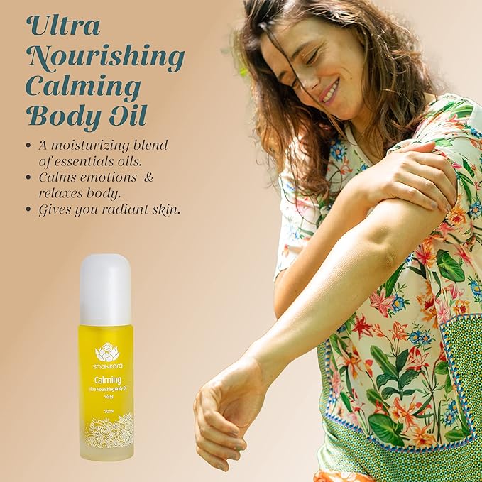 Shankara Calming Body Oil for Women and Men with Avocado, Sesame, Almond, Jasmine, Vetiver, and Borage – Perfect Moisturizing Body Oil for Relaxing Mind and Body. (30ml/1 bottle)