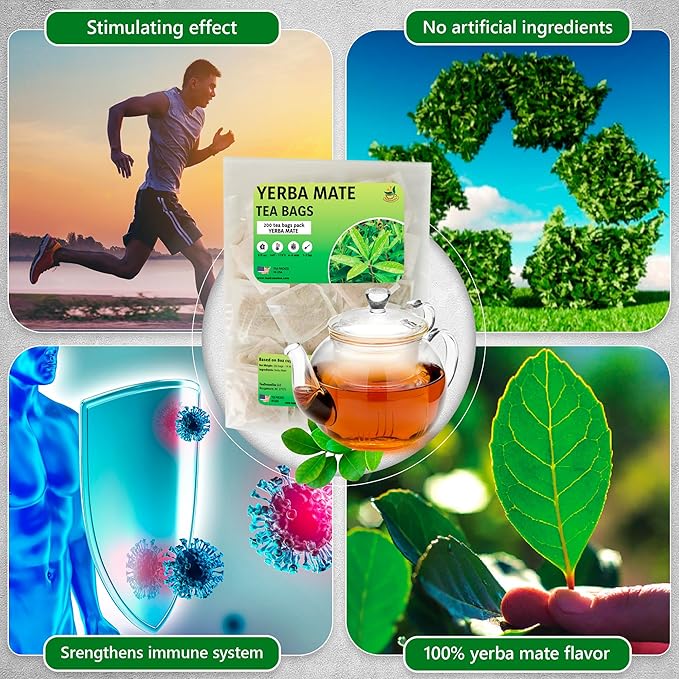 Yerba Mate Tea - Green Cut & Sifted - Unsmoked Energy Boost - 200 Tea Bags - Packed with Nutrients - Your Perfect Coffee Replacement