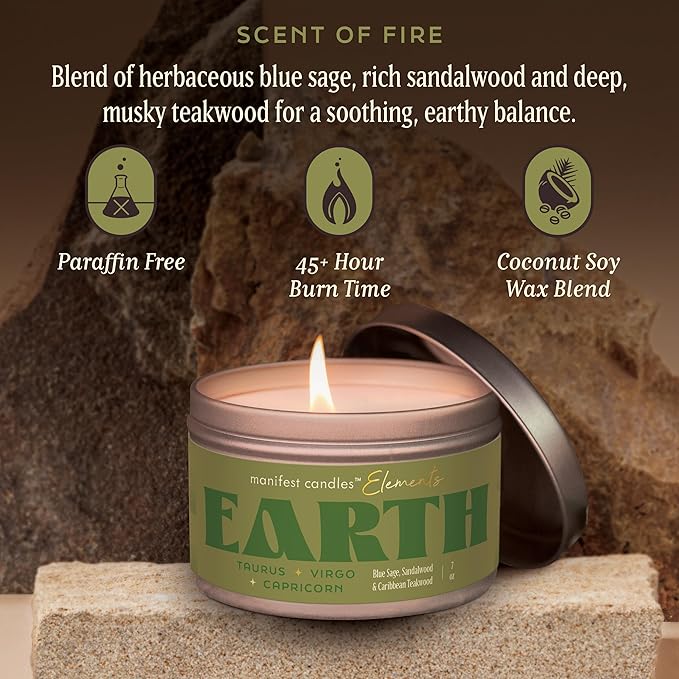 Zodiac Earth Taurus Virgo Capricorn Gifts for Women, 45 Hour Burn, Zodiac Astrology Gifts Meditation Candle Healing with Crystals, Spiritual Manifestation Crystal Candle Healing Stones Bracelet