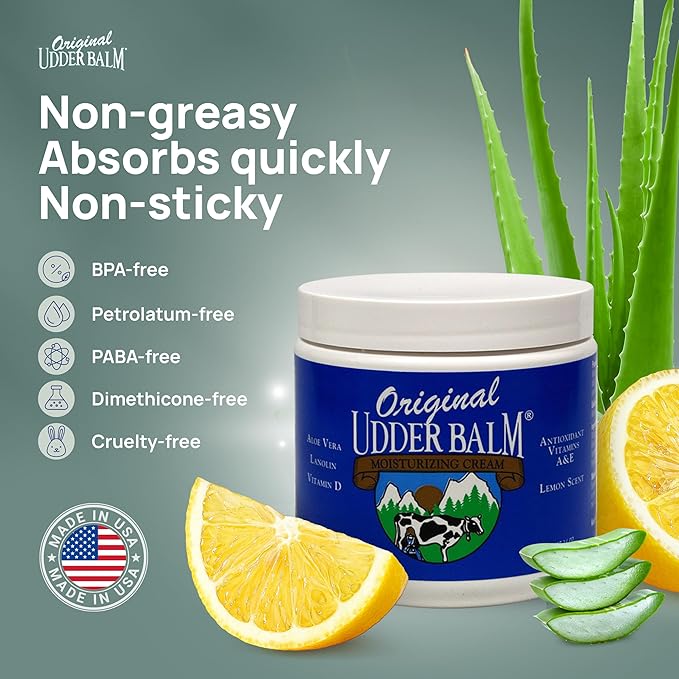 Original Udder Balm Jar - Made in USA - Extra Thick Udder Cream & Hand Balm for Dry Skin, Cracked Heels, Rough Hands – Deep Moisture Heel Cream & Foot Moisturizer with Aloe Vera, 16 Fl Oz