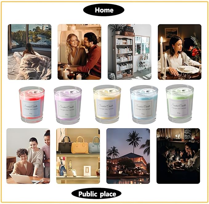 Jar Candles Set - 5PC Scented Candles, Aromatherapy Candle, Soy Wax Candle, Huideng Candle for Home Scented, Lavender/Vanilla/Rose/Lemon/Jasmine Candle Fragrance