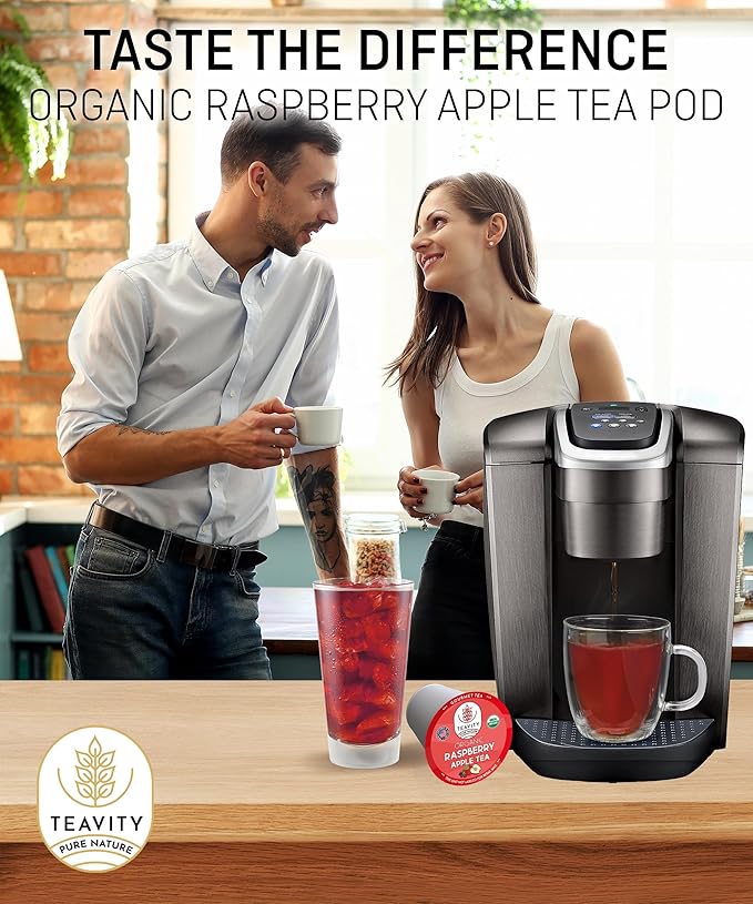 Organic Raspberry Apple Black Tea Pods for Keurig - Naturally Caffeinated Fruit Tea by Teavity (12 Tea Pods)