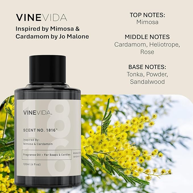 VINEVIDA [10mL] Mimosa & Cardamom Fragrance Oil for Candle Making - Natural Candle Oil Scents - Soap Making Essential Oil - Made in USA