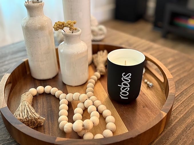 Rosbas Cinnamon Vanilla Scented Candle, Natural Soy Wax, Black Ceramic Jar, 8 oz, Cotton Wick, Long Burn, Non-Toxic, Handmade in USA, Gift Box