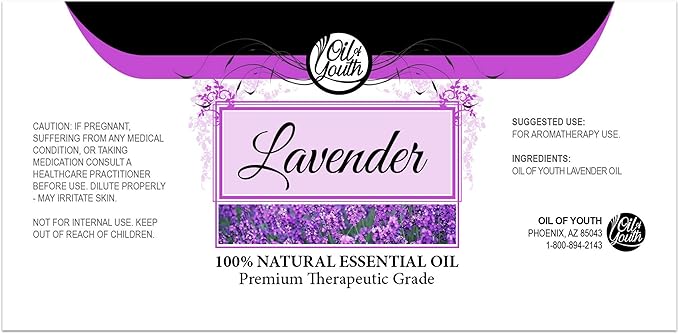 Oil of Youth Lavender Essential Oil 4 fl oz – Therapeutic Grade Aromatherapy for Diffuser, Relaxation, Stress, and Topical Use with Dropper