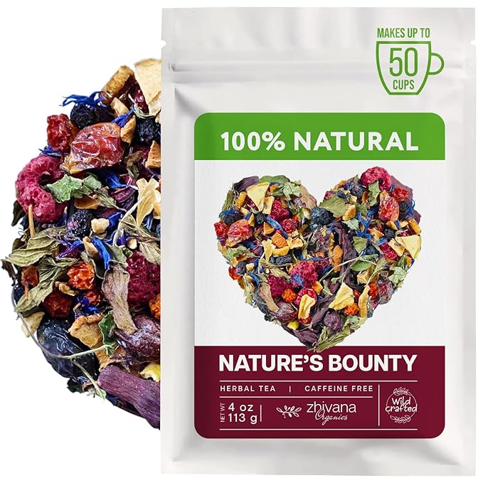 Loose Leaf Tea No Caffeine with Raspberry, Cornflower, Rosehip & Hibiscus (4oz.) – Fruit Tea Summer Herbal Infusion with Wild Berries
