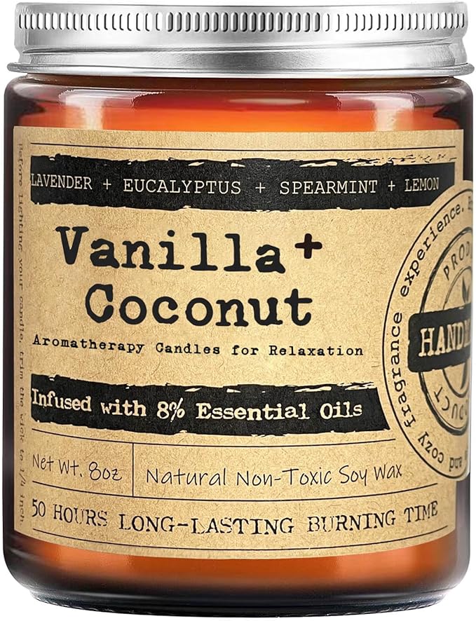 KOTKAS Coconut Vanilla Scented Candles - 8oz Natural Scented Soy Candles Non Toxic Aromatherapy Candles for Home Scented Candles Gifts for Women Bath Relaxing Calming Soothing Relaxation Stress Relief