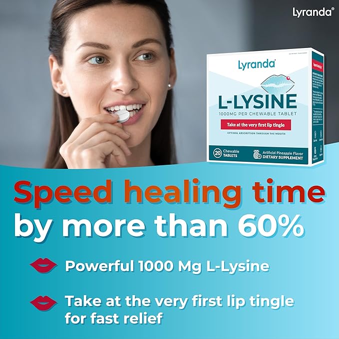 Lyranda® - Lysine Cold Sore Treatment - Chewable L-Lysine Tablets - Faster Absorption and Better Hygiene