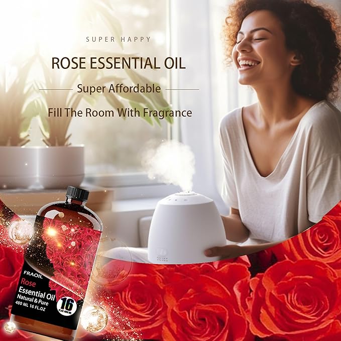 Rose Essential Oil, Rose Oil 16 Fl Oz 480 ML for Diffuser Humidifier Yoga Cleaning DIY Candle Soap Making Perfume Gift for Women Essential Oils