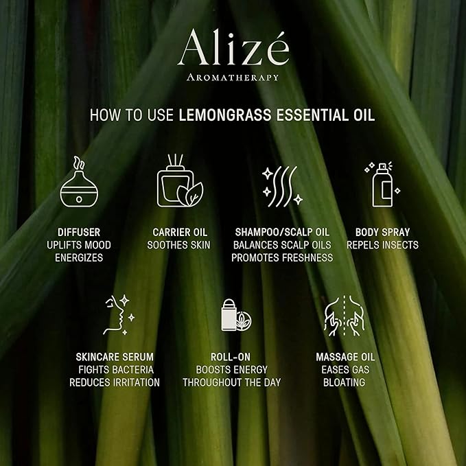 Organic Lemongrass Essential Oil, USDA Certified Organic 100% Natural & Pure Essential Oils for Diffusers for Home, Aromatherapy Oils, Diffuser Oils Scents, Refreshing, 10ml-0.33 fl oz