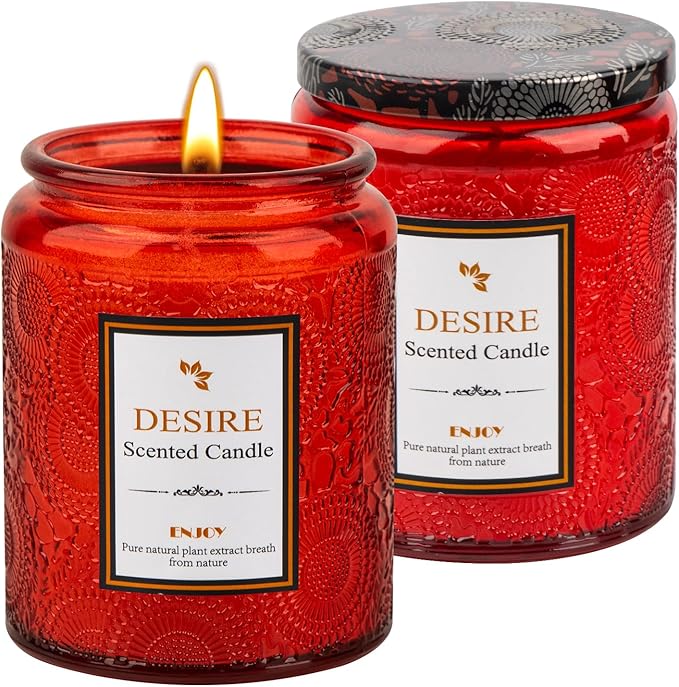 Sweet Rose Aromatherapy Candle - 50-Hour Burn Time | 7.5oz Soy Wax Candles | Long-Lasting | Stress Relief | Fresh Home Fragrance | Gift for Women (Red Glass Bottle)