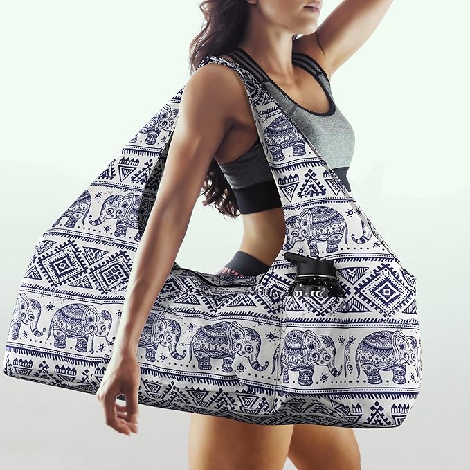 jswuffx Large Yoga Mat Bag Yoga Bags and Carriers Fits All You Stuff Yoga Tote Bag with Yoga Mat Strap, Elastic Pockets and Zipper Pockets