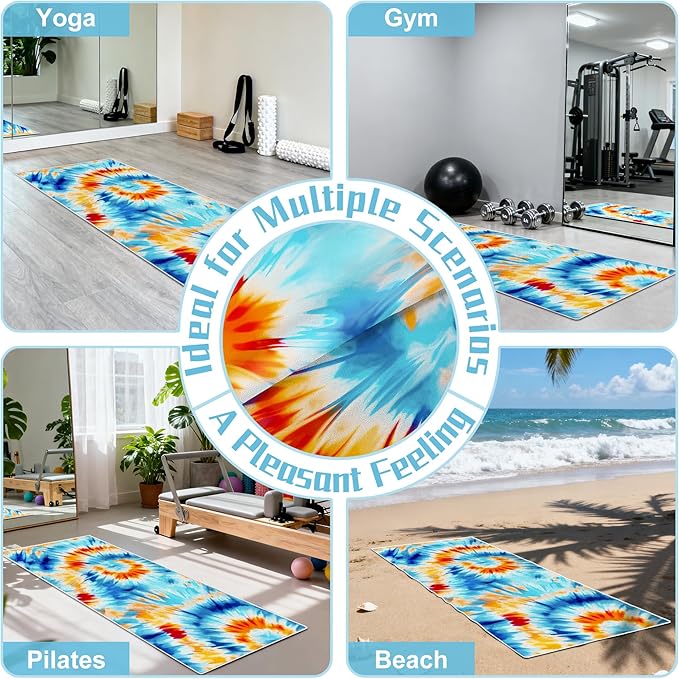 alissgorat Yoga Mat Towel,Hot Yoga Towel High-Definition Pattern,Machine Washable with Ultra-Absorbent Yoga Towels for Hot Yoga Non Slip for Fitness,Exercise,Pilates,72 x 27 in,Blue& Orange