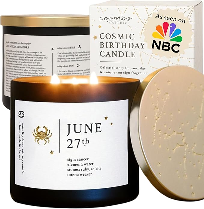 June 27th Personalized Zodiac Candle | Inspirational Astrology Reading and Daily Affirmation for Your Birthdate | Handmade Cancer Candles | Astrology Birthday Gifts for Women
