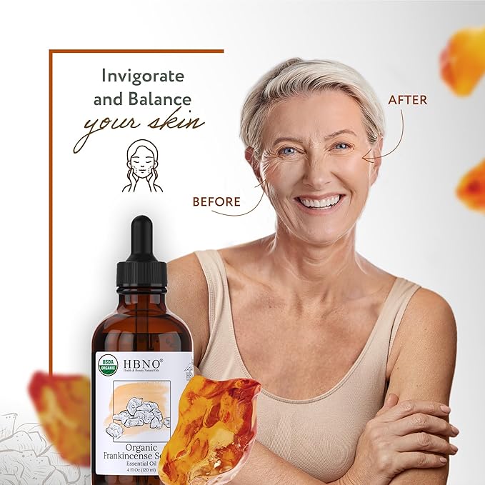 HBNO California Bottled Organic Frankincense Essential Oil 4 fl oz (120ml) - USDA Certified Oil - Organic Frankincense Essential Oil for Skin and Aromtherapy