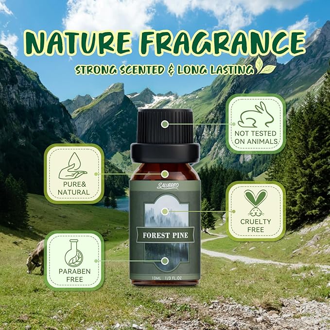 SALUBRITO Nature Fragrance Oils Set, Essential Oils Set - Forest Pine, Ocean Breeze, Rain, Fresh Cut Grass, Mountain Air, Bamboo, Premium Scented Oil for Diffuser, Candle, Soap Making