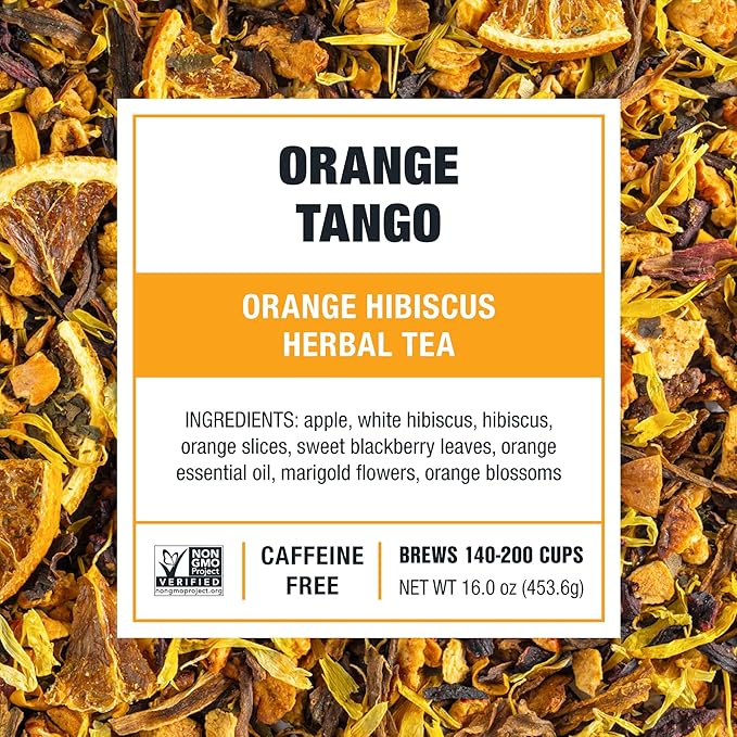 Tiesta Tea - Orange Tango, Loose Leaf, Orange Hibiscus Herbal Tea, Premium Non-Caffeinated Fruit Blend, Makes Hot or Iced & Up to 200 Cups, 16oz Resealable Pouch