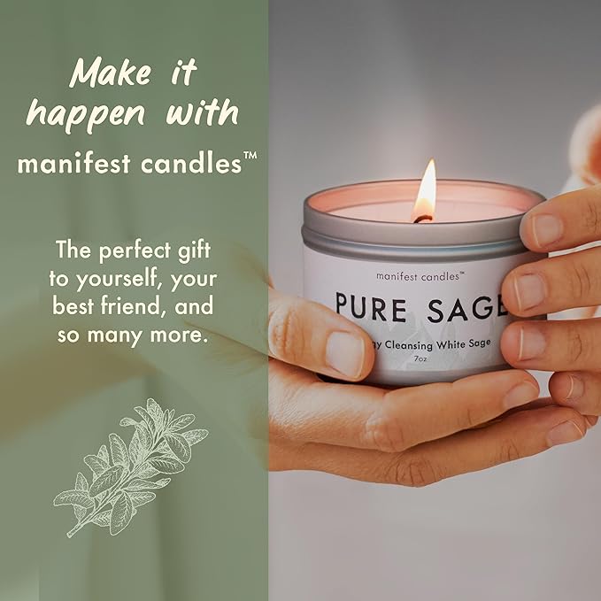 White Sage Candles for Cleansing House Negative Energy, 45 Hour Burn, Pure Sage Smudge Candle, Positive Energy Meditation Candle, Aromatherapy Candle, Spiritual Gifts, Healing Sage