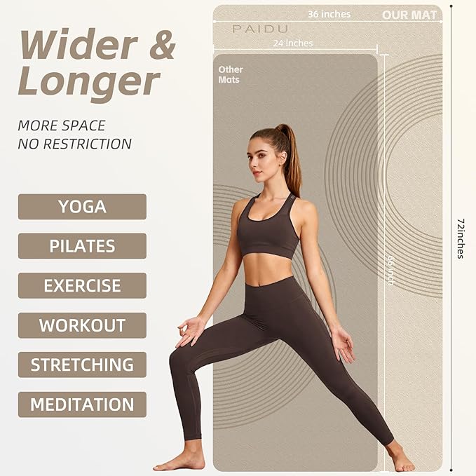 PAIDU Large Yoga Mat, 72" x 36" x 2/5"（10MM） Thick Non-Slip Exercise Mat, SGS-Certified POE Material, Ideal for Home Gym, Yoga, Pilates, Fitness Workouts & Floor Mat