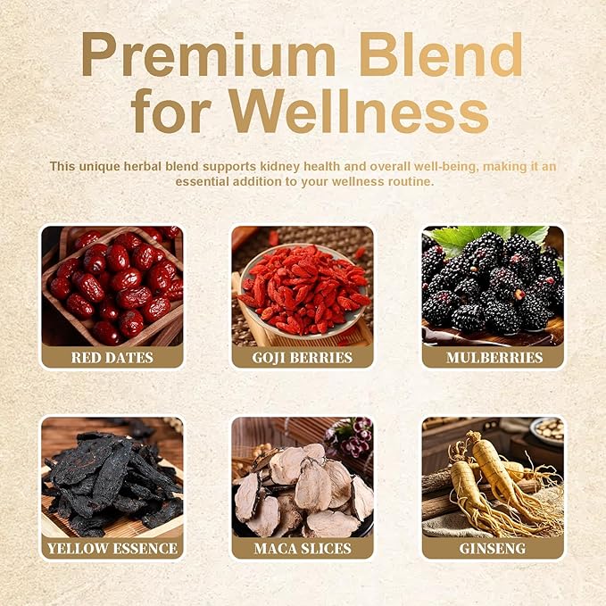 Ginseng Five Treasures Kidney Tea – Natural Herbal Tea with Ginseng & Maca, Traditional Ginseng Five Treasure Tea for Daily Energy & Balance, 30 Pyramid Tea Bags (10g Each) (1pc)