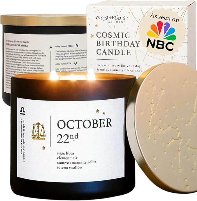 October 22nd Personalized Zodiac Candle | Inspirational Astrology Reading and Daily Affirmation for Your Birthdate | Handmade Libra Candles | Astrology Birthday Gifts for Women
