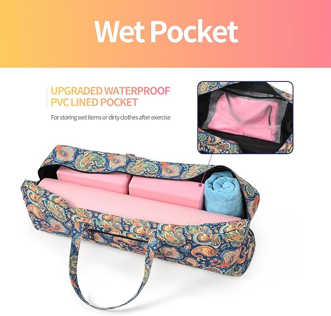 Boulder Bee | Yoga Mat Bag | Large Yoga Mat Carrier with Wet Pocket | Yoga Gifts | Gym Tote Bag for Women