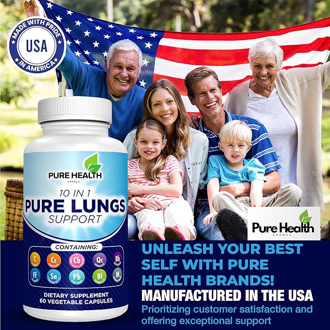 Pure Lungs Support – 10-in-1 Lung Cleanse & Detox Supplement for Smokers & Respiratory Health – with Quercetin, NAC, Cordyceps, Pine Bark, Vitamin C & Butterbur – 60 Capsules